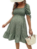 MakeMeChic Women's Maternity Dress Summer Beach Sundress Floral Puff Sleeve Baby Shower Dress