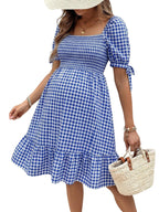 MakeMeChic Women's Maternity Dress Summer Beach Sundress Floral Puff Sleeve Baby Shower Dress