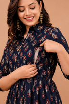 Aveniwear Women Maternity Floral Printed Pure Rayon Feeding Kurti Dress