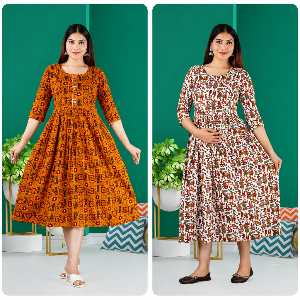 Aveniwear Maternity Printed Kurta set for women ( Pack of 2 )