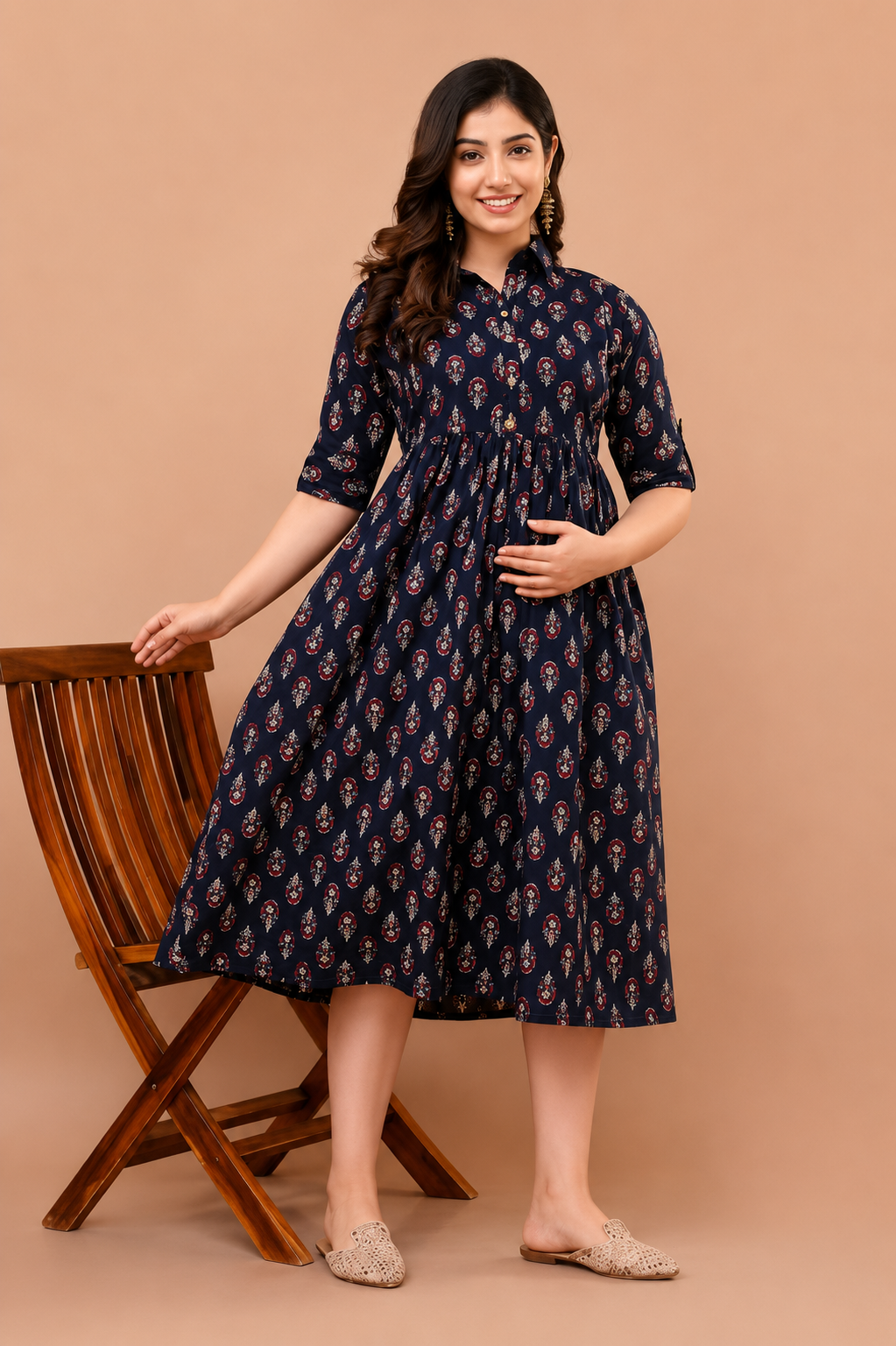 Aveniwear Women Maternity Floral Printed Pure Rayon Feeding Kurti Dress
