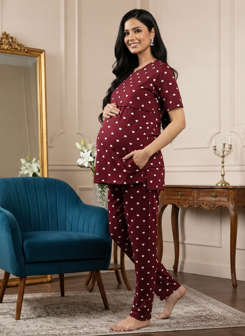 Aveniwear Heart Print Maternity & Feeding Co-Ord Set