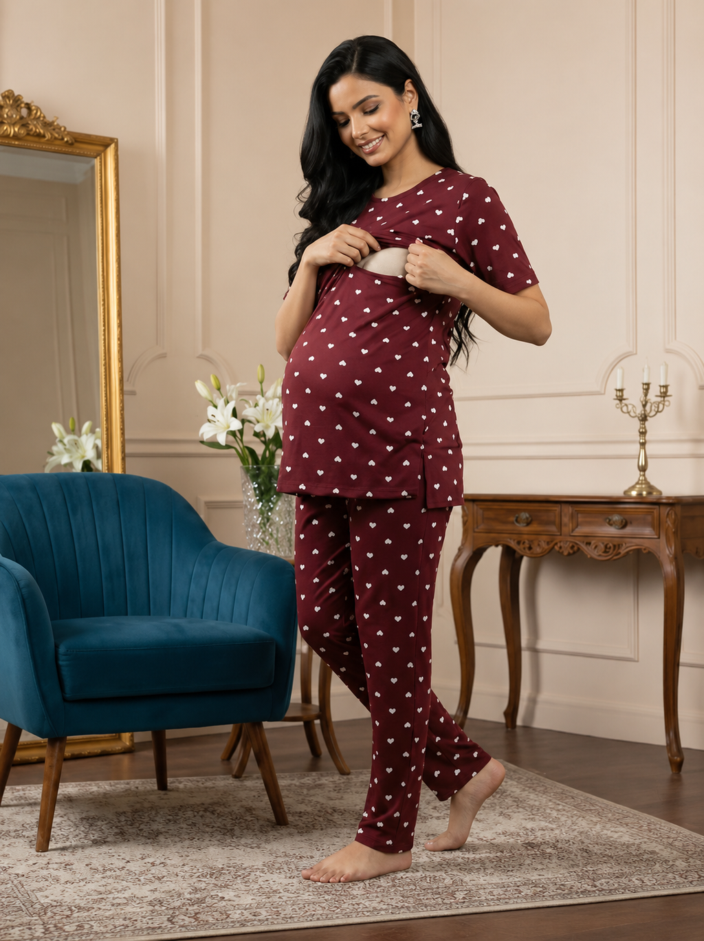 Aveniwear Heart Print Maternity & Feeding Co-Ord Set