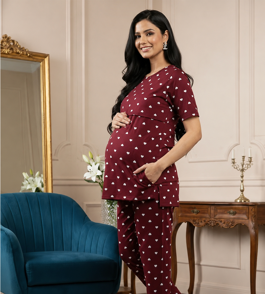 Aveniwear Heart Print Maternity & Feeding Co-Ord Set
